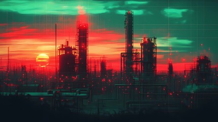 Retro futuristic background showcasing a digital grid and glowing horizon, designed in a timeless comic book illustration style