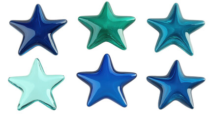 Set of colorful sea stars on white background.