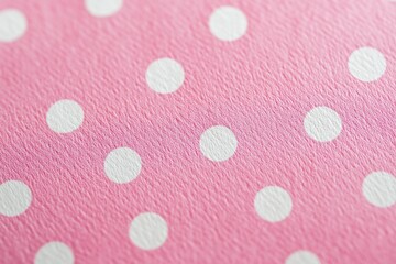 Close up shot of the texture of a pink paper with white polka dots. Use as backgrounds, wallpapers and textures. 