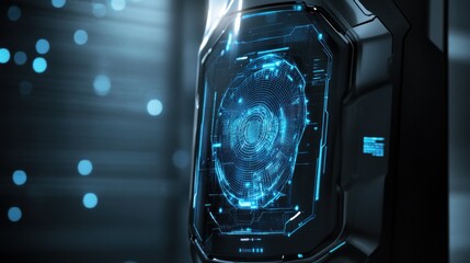 Futuristic Technology Interface with Circular Design and Glowing Blue Details