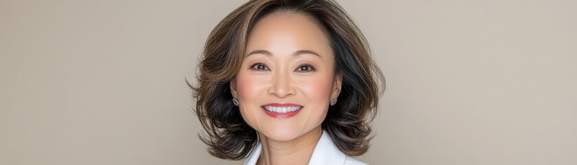 Obraz premium Portrait of confident woman in white blazer symbol of modern professionalism and style