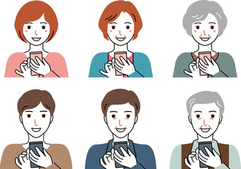 スマホを操作する三世代の男女