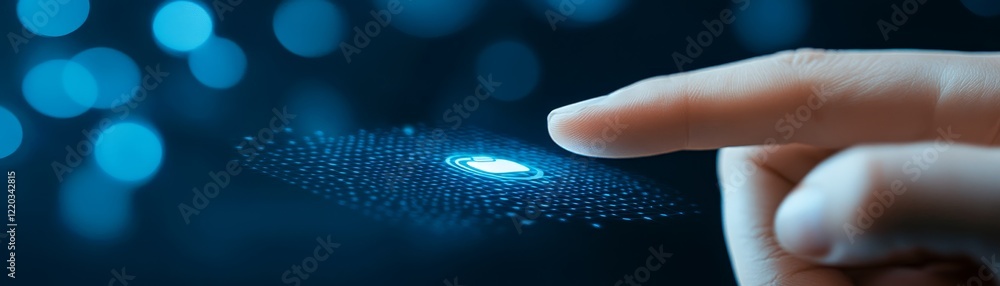 Poster finger activating biometric fingerprint scan for secure identification and access
