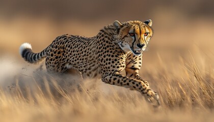 Cheetah sprinting at full speed through grasslands, showcasing grace and velocity