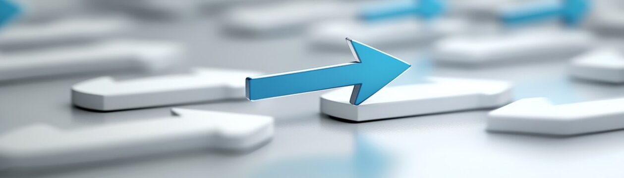 Ascending blue arrow meets descending white arrow symbolic representation of convergence and intersection
