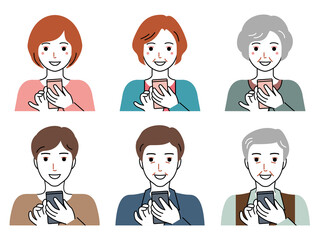 スマホを操作する三世代の男女