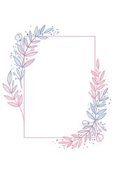 Obraz premium Minimalist floral frame with line-art leaves and flowers on a plain white background