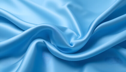 Obraz premium Smooth and Shiny Blue Silk Satin Fabric with Flowing Waves, High-Resolution 4K Close-Up for Luxury Fashion and Elegant Visual Projects.