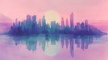 Fototapeta premium Digital retro background featuring a neon grid and vibrant colors, illustrated in a timeless storybook-inspired art style