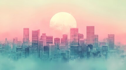 Fototapeta premium Futuristic retrowave background with glowing lights and a gradient horizon, created in a classic comic book illustration style