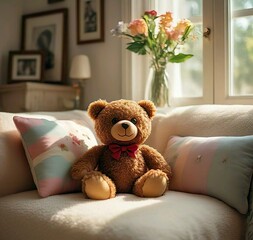 teddy bear on bed