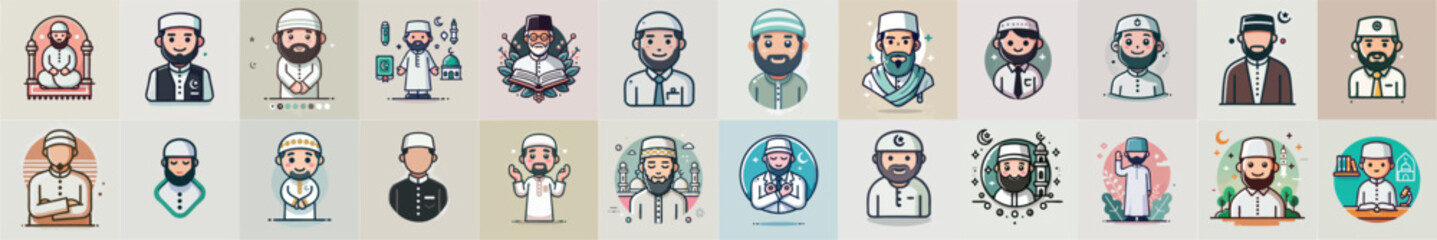 Fototapeta premium vector set of character slamic religious leader