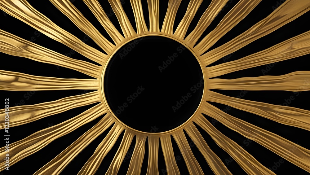 Poster golden rays emanating from a central black circle creating a striking abstract design element backdr