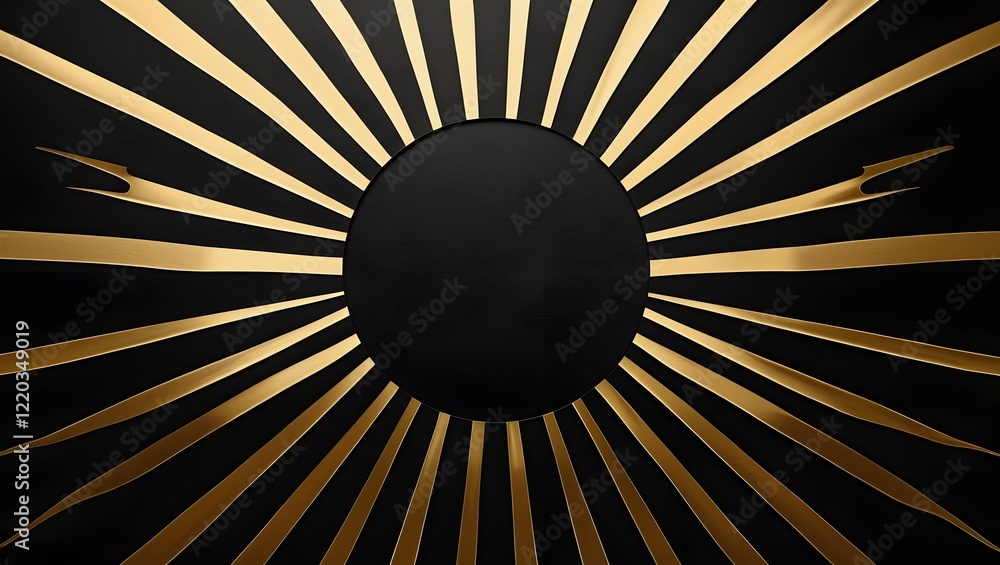 Poster a black circle with gold rays emanating outwards creating a striking and luxurious abstract design e