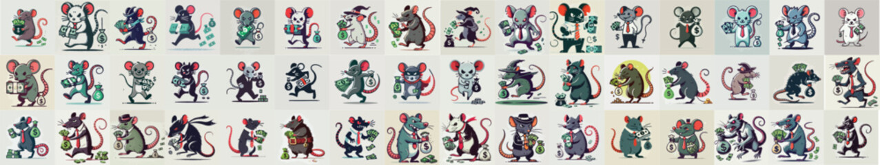 Fototapeta premium set of money corruption rat vector