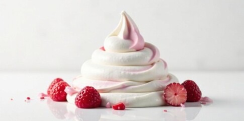Delicate yogurt splash splashes against the stillness of pure white, dessert item, velvety yogurt