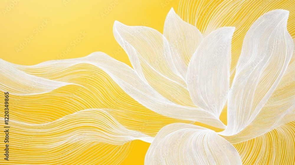 Fototapete delicate white linework layered on a soft yellow background, forming an abstract yet balanced design