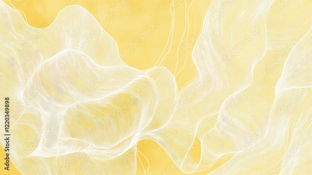 Fototapete delicate white linework layered on a soft yellow background, forming an abstract yet balanced design