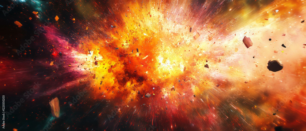 Aufkleber dynamic energy of vibrant explosions and fragmented pieces in an abstract setting