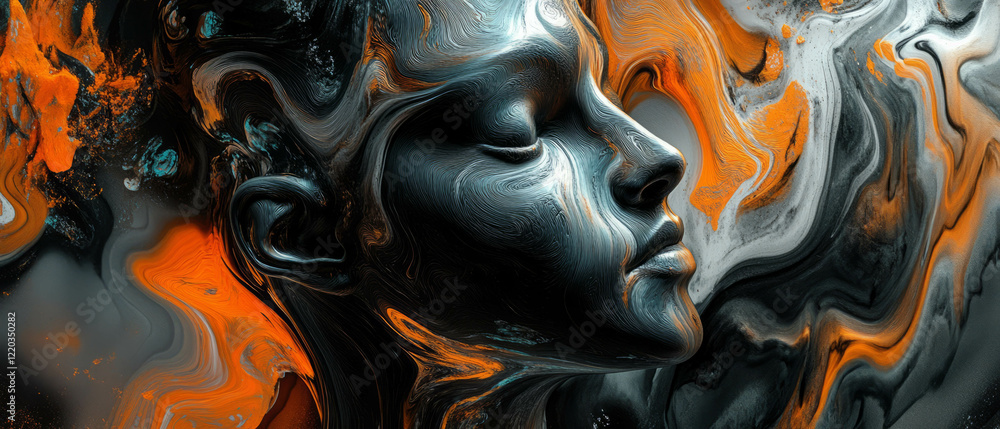 Aufkleber exploring surreal emotions through 3d abstract faces and distorted features in vibrant colors