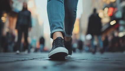 City Street Walking: Exploring Urban Life,  Footwear and Fashion Trends in the City