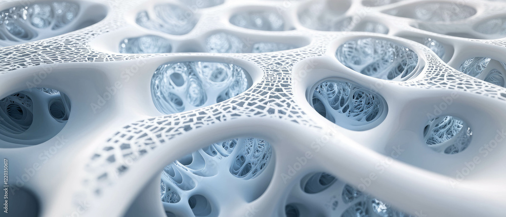 Poster exploration of intricate pathways within abstract 3d mazes in a futuristic design