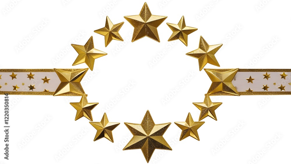 Aufkleber golden stars scattered around a white circle frame creating a festive and elegant background design 