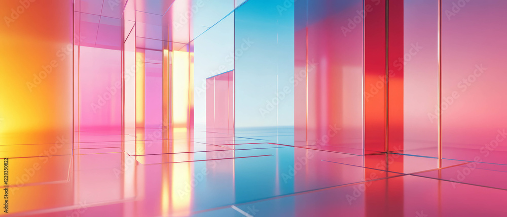 Poster reflections of light and color in a 3d abstract environment with unique perspectives