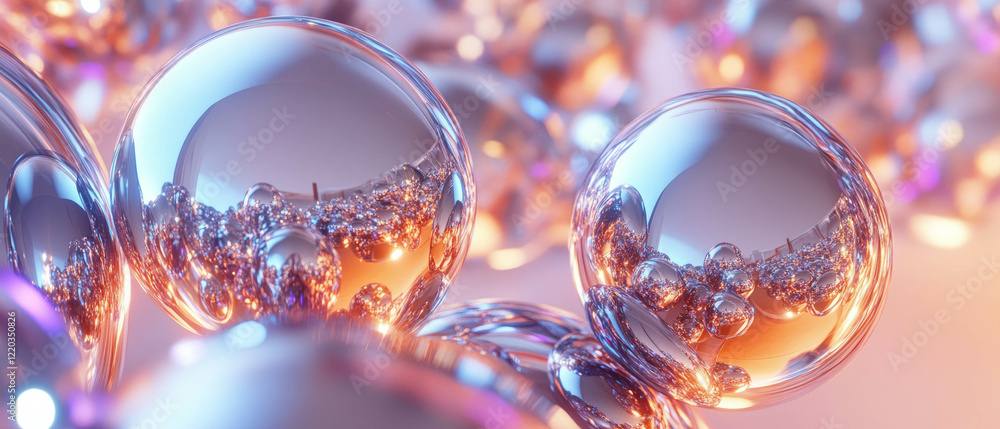 Poster Reflective 3D abstract objects create endless patterns of distortion and perspective