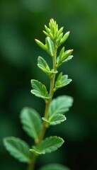 Obraz premium delicate zahter thymbra spicata leaves unfolding, wild thyme, fresh, botanical
