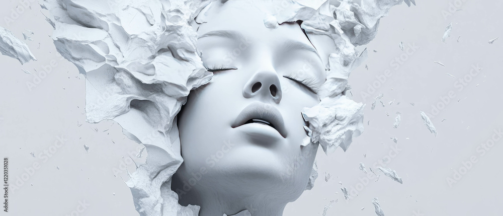 Poster exploration of emotions in fragmented faces with abstract backgrounds