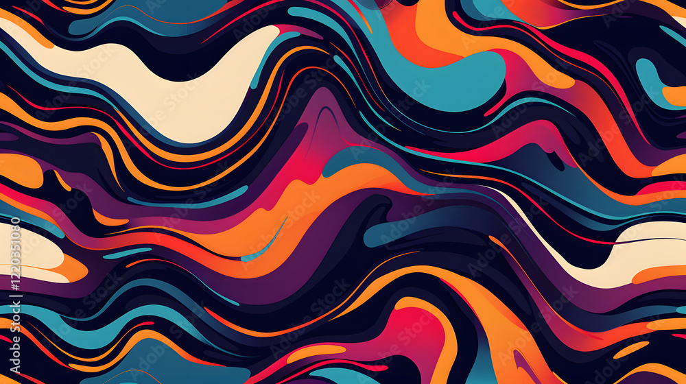 Poster wavy pattern background in a vibrant retro abstract style, generative ai