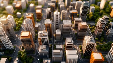 Obraz premium clean energy renewable startup concept. Aerial view of a modern cityscape with skyscrapers and greenery.