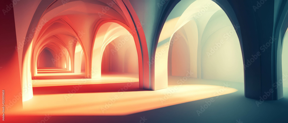 Poster dynamic movement within abstract arches illuminated by light trails