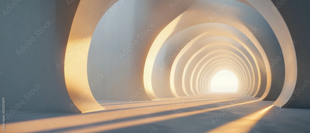 Poster dynamic light trails through abstract 3d arches in a futuristic setting