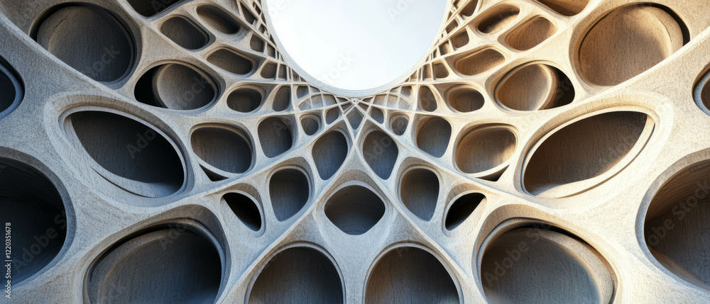 Poster circular arrangement of abstract 3d arches creating a unified design