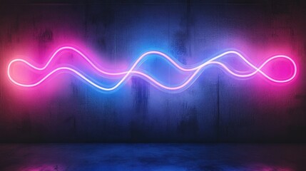 Fototapeta premium Dynamic abstract waves of pink and blue neon light curving across a dark backdrop