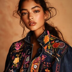 Stunning Portrait of a Young Woman with Embroidered Jacket