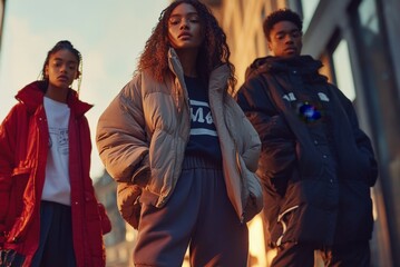 Trendy Urban Fashion with Stylish Youth in Cozy Outerwear