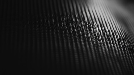 Close-up of a carbon fiber fabric texture background, in a black and white color scheme, captured through macro photography. 
