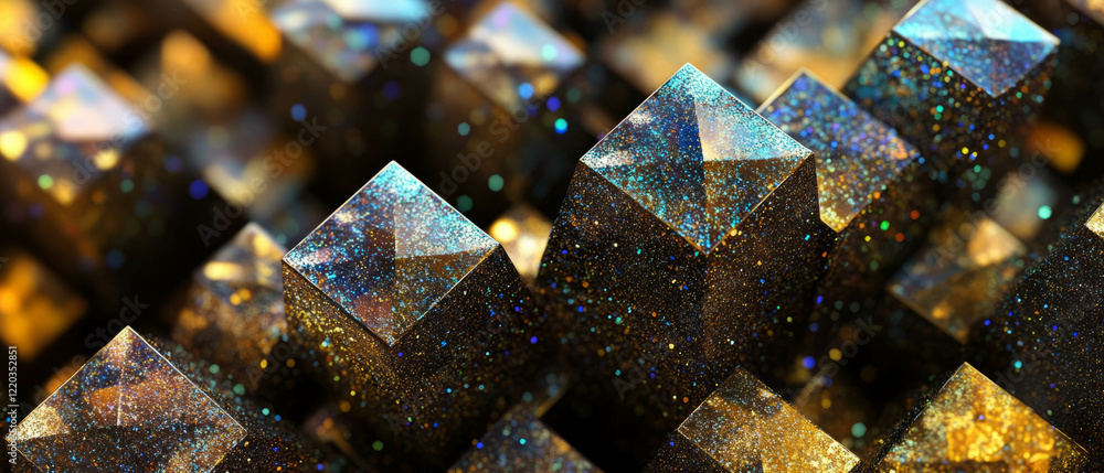 Poster intricate patterns of glittering cubes create a mesmerizing 3d abstract background