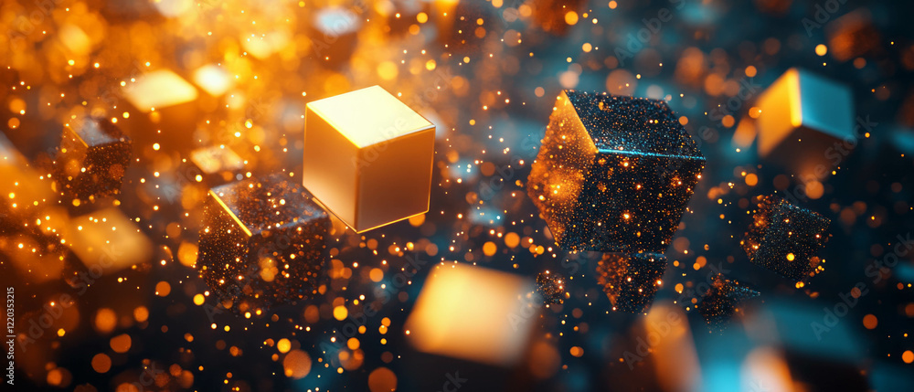 Poster vibrant gradients and glittering transitions in an abstract 3d cube background design