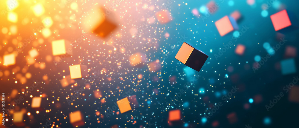 Poster vibrant abstract background of cubes with smooth glitter transitions in dynamic gradients