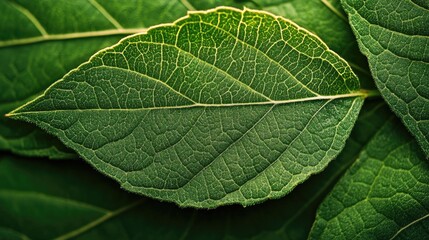 Obraz premium Fresh green leaves with a smooth surface and intricate details, professionally photographed for wallpapers