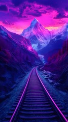 Fototapeta premium Vibrant retrowave aesthetic background with neon lights and gridlines.