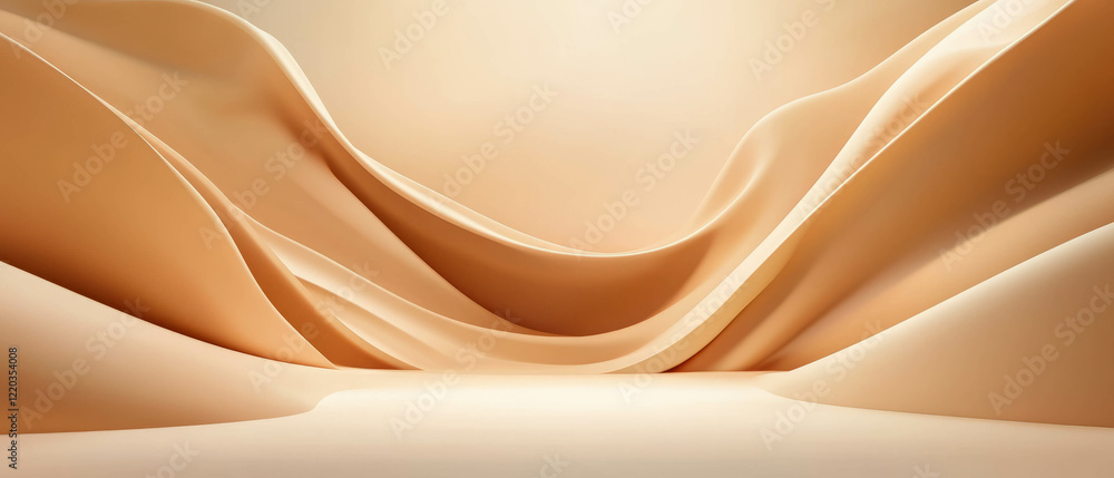 Poster exploration of abstract 3d digital waves with immersive and realistic empty space