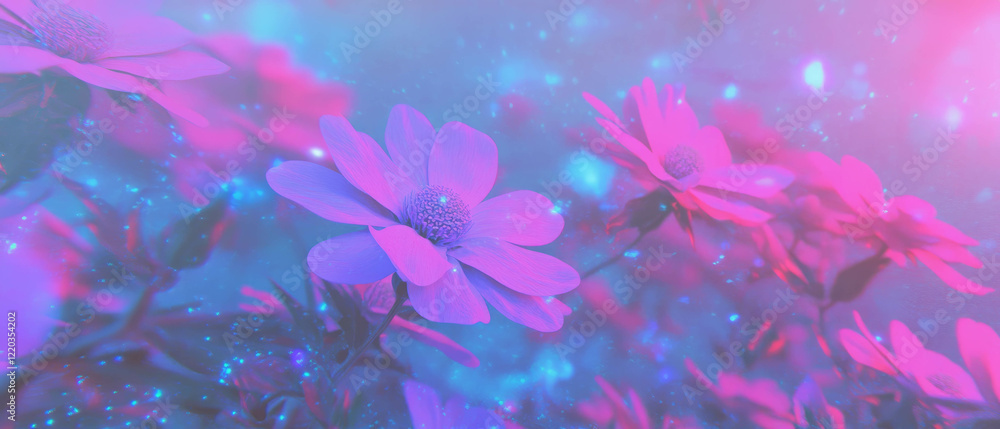 Poster 3d flowers floating in infinite space create a serene and cosmic atmosphere