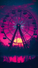 Vibrant retrowave aesthetic background with neon lights and gridlines.