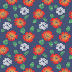 Japanese Geometric Flower Leaf Vector Seamless Pattern