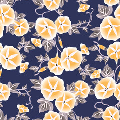 Japanese Morning Glory Flower Leaf Vector Seamless Pattern